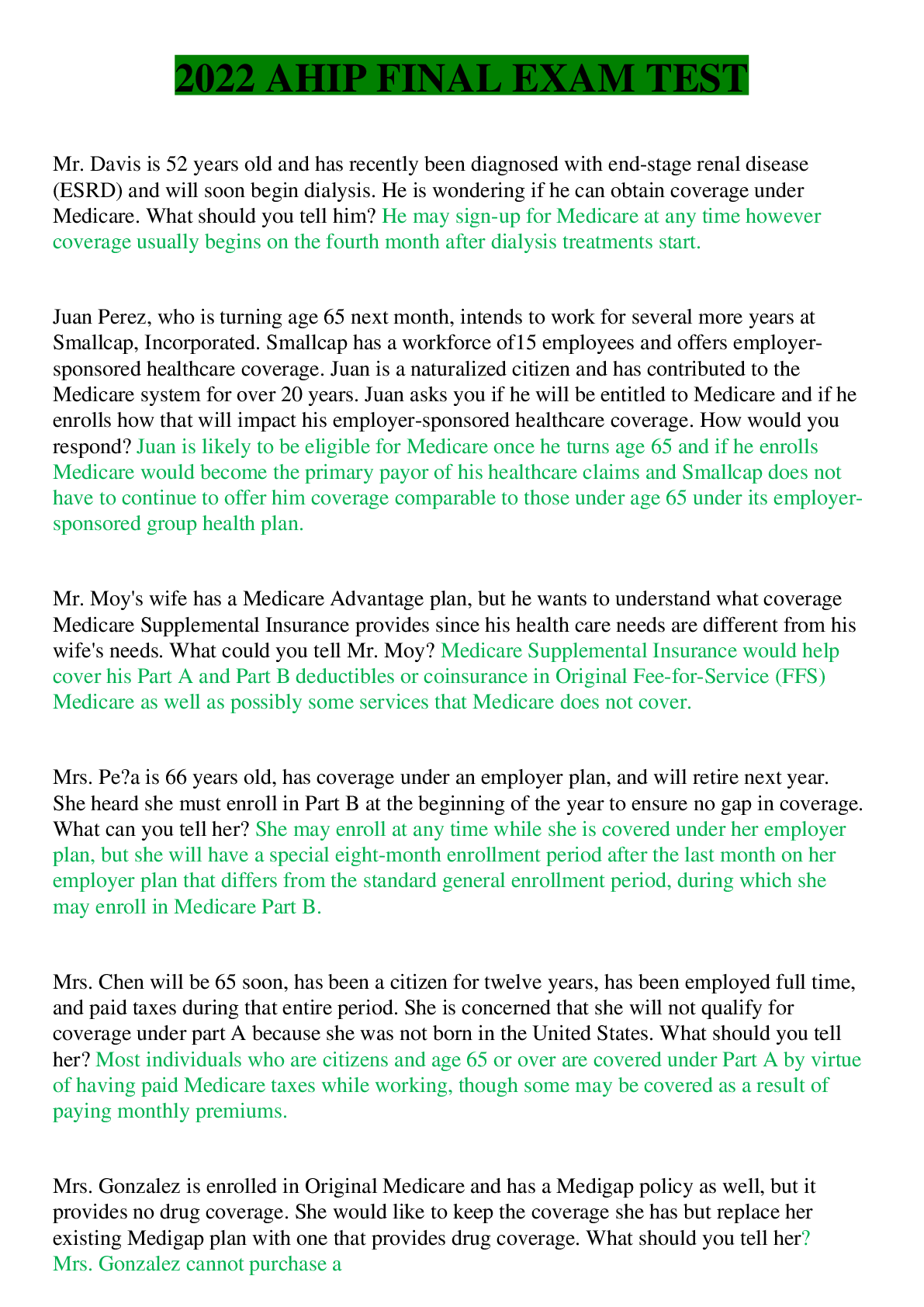 Preview image for AHIP Final Exam Test Questions and Answers (2022/2023) (Verified Answers)